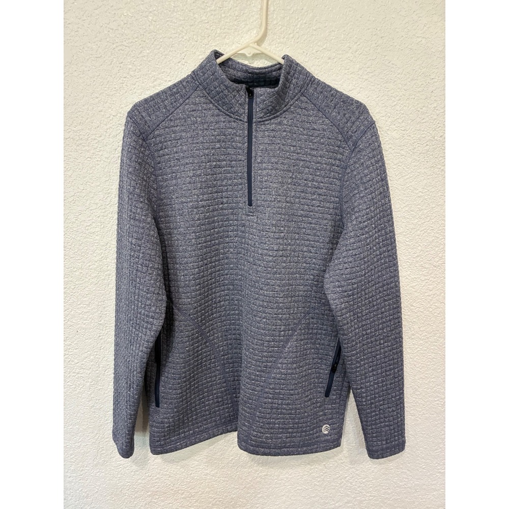 Solaris Mens Quarter Zip Pullover Blue Marl Waffle Knit Textured Fleece Medium
